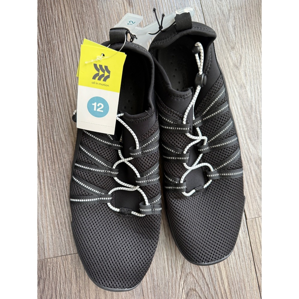 All‎ in Motion Mens Water Shoes Black Mesh Bungee Toggle Size 12 NWT